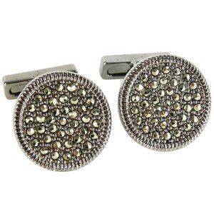 Kenneth Cole Round Cufflinks Formal Bling Cut Steel Stones